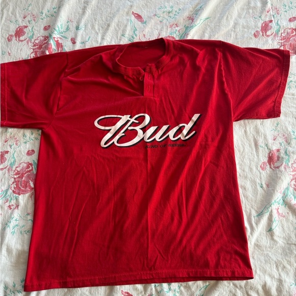 Vintage Budweiser Bud Beer Shirt Red 2-Button “King of Beers” DA Patch Size XL - Picture 1 of 4